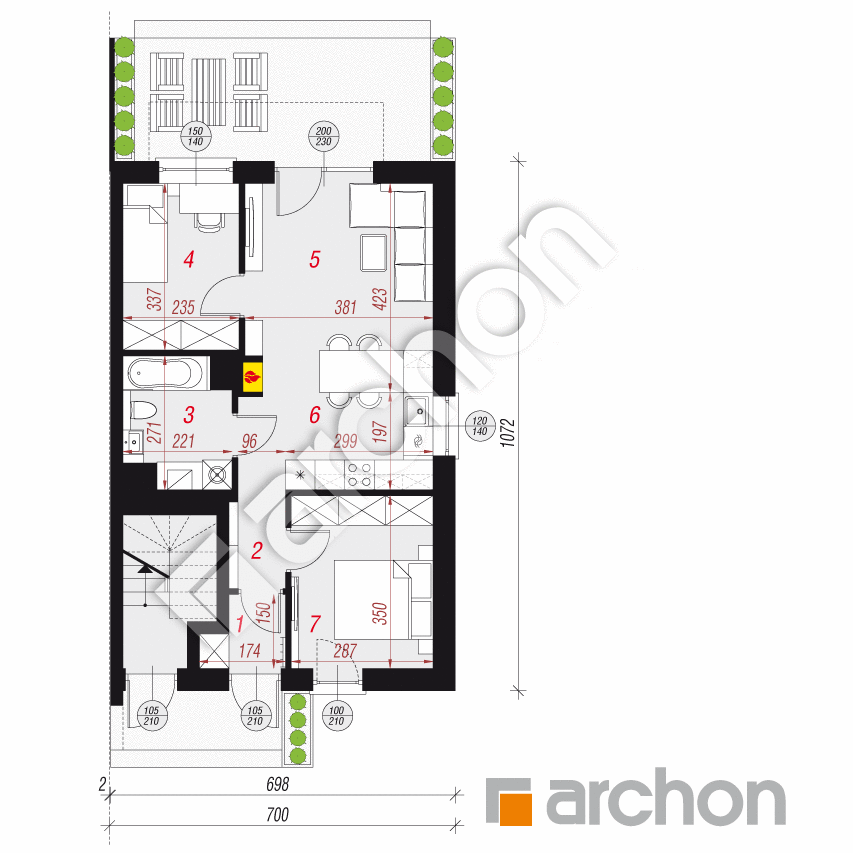 gotowy projekt Dom w bratkach (R2BA) rzut parteru