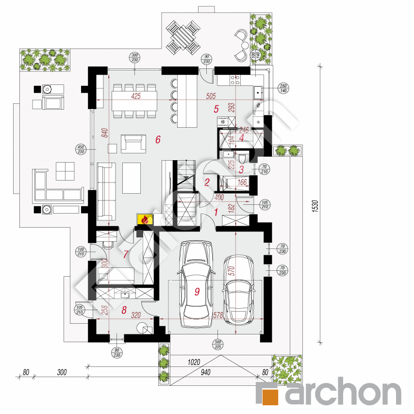 gotowy projekt Dom w aurorach 16 (G2) rzut parteru