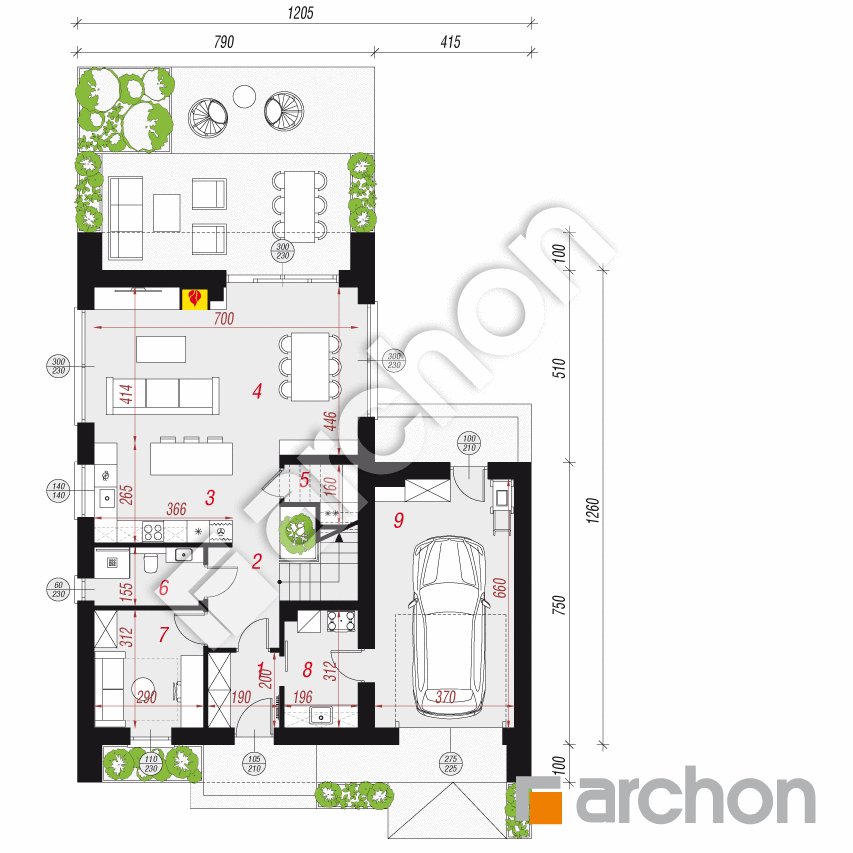 gotowy projekt Dom w marcówkach (GE) rzut parteru