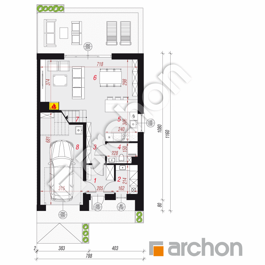 gotowy projekt Dom w narcyzach 14 (B) rzut parteru