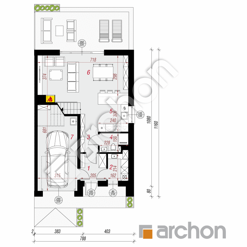 gotowy projekt Dom w narcyzach 14 (B) rzut parteru