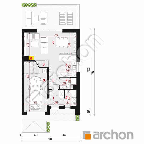 gotowy projekt Dom w narcyzach 14 (B) rzut parteru
