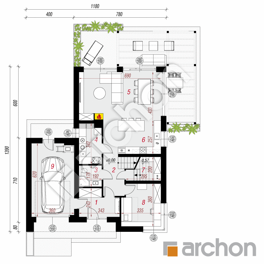 gotowy projekt Dom w proteach (GE) rzut parteru