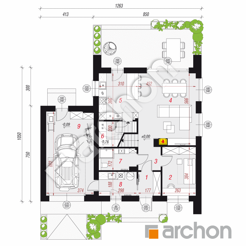 gotowy projekt Dom w malinówkach 36 (G) rzut parteru