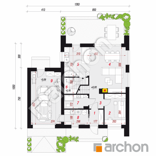 gotowy projekt Dom w malinówkach 36 (G) rzut parteru