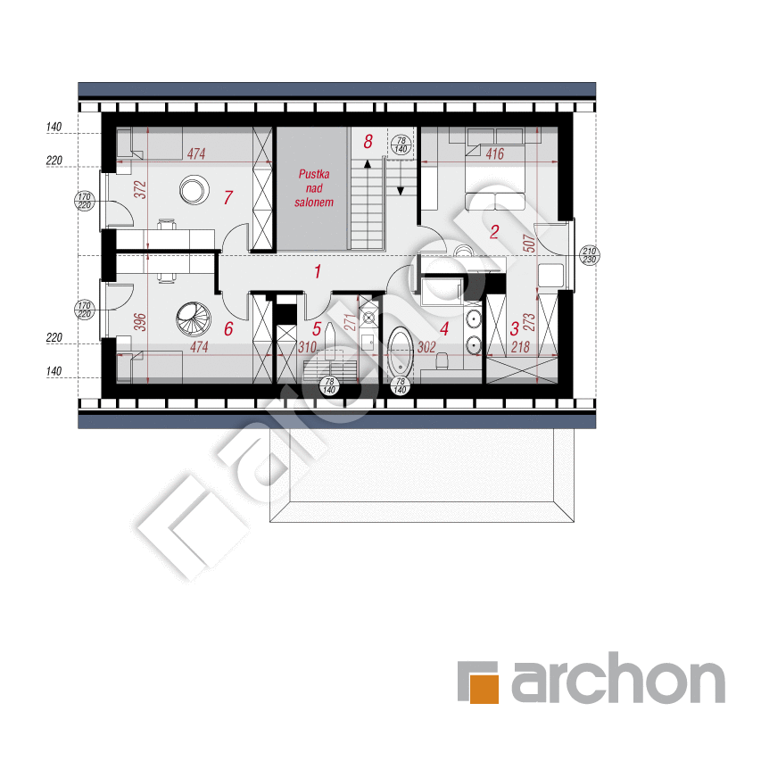 gotowy projekt Dom w arganiach (G2E) rzut poddasza