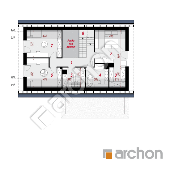 gotowy projekt Dom w arganiach (G2E) rzut poddasza