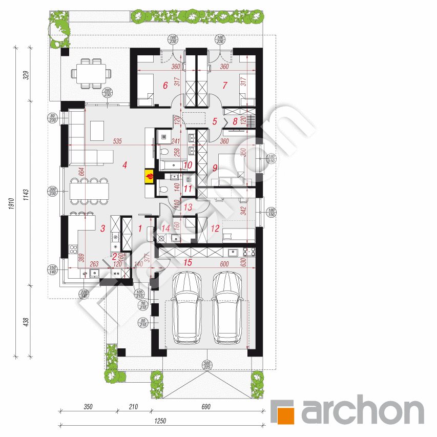 gotowy projekt Dom w dzióbkowcach 2 (G2E) rzut parteru