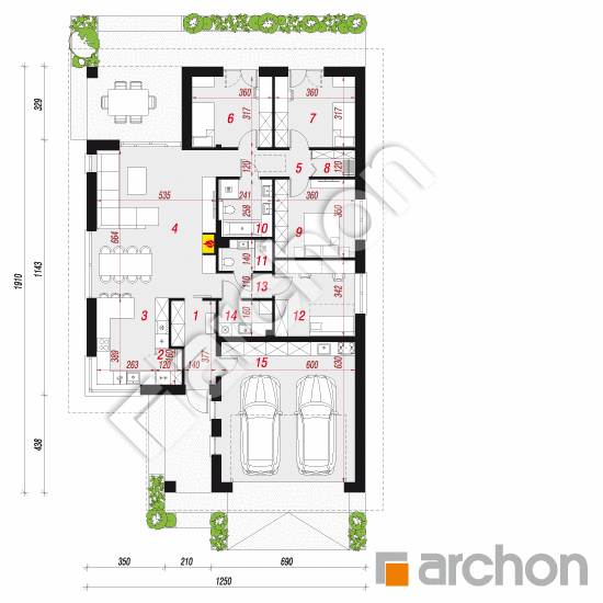 gotowy projekt Dom w dzióbkowcach 2 (G2E) rzut parteru