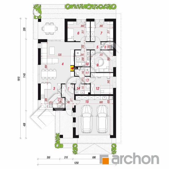 gotowy projekt Dom w dzióbkowcach 2 (G2E) rzut parteru