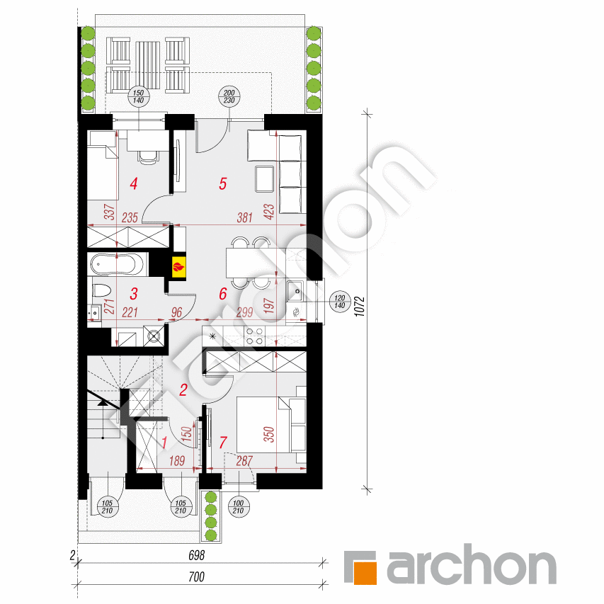 gotowy projekt Dom w bratkach (R2BA) rzut parteru