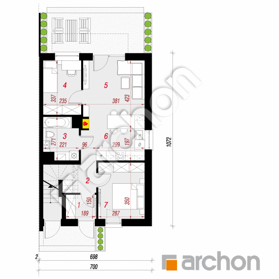 gotowy projekt Dom w bratkach (R2BA) rzut parteru