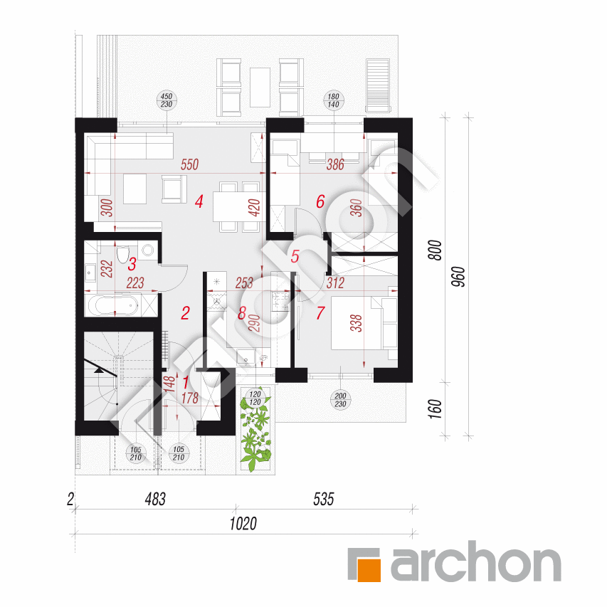 gotowy projekt Dom przy skwerze 3 (R2BA) rzut parteru