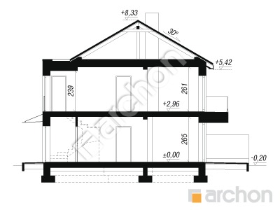 gotowy projekt Dom przy skwerze 3 (R2BA) przekroj budynku