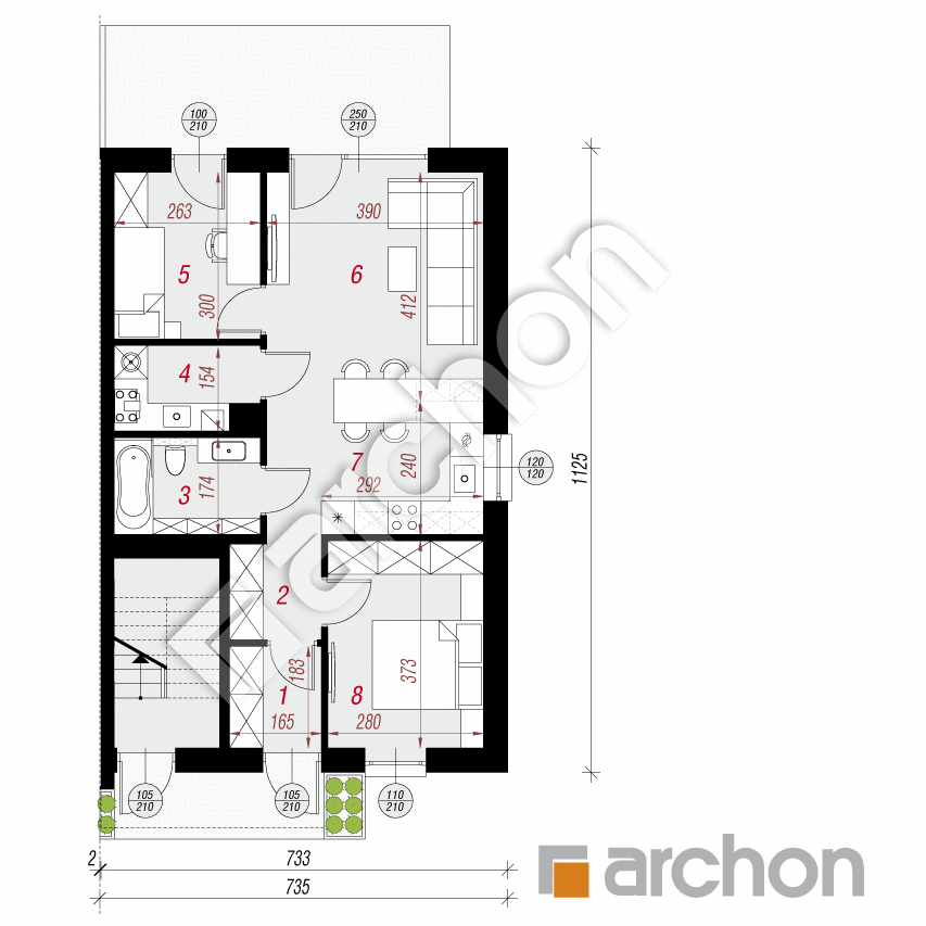 gotowy projekt Dom w bratkach 25 (R2BE) rzut parteru