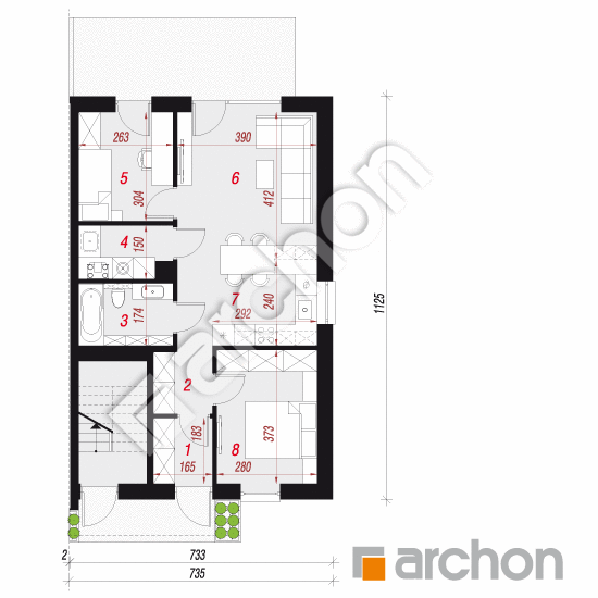 gotowy projekt Dom w bratkach 25 (R2BE) rzut parteru