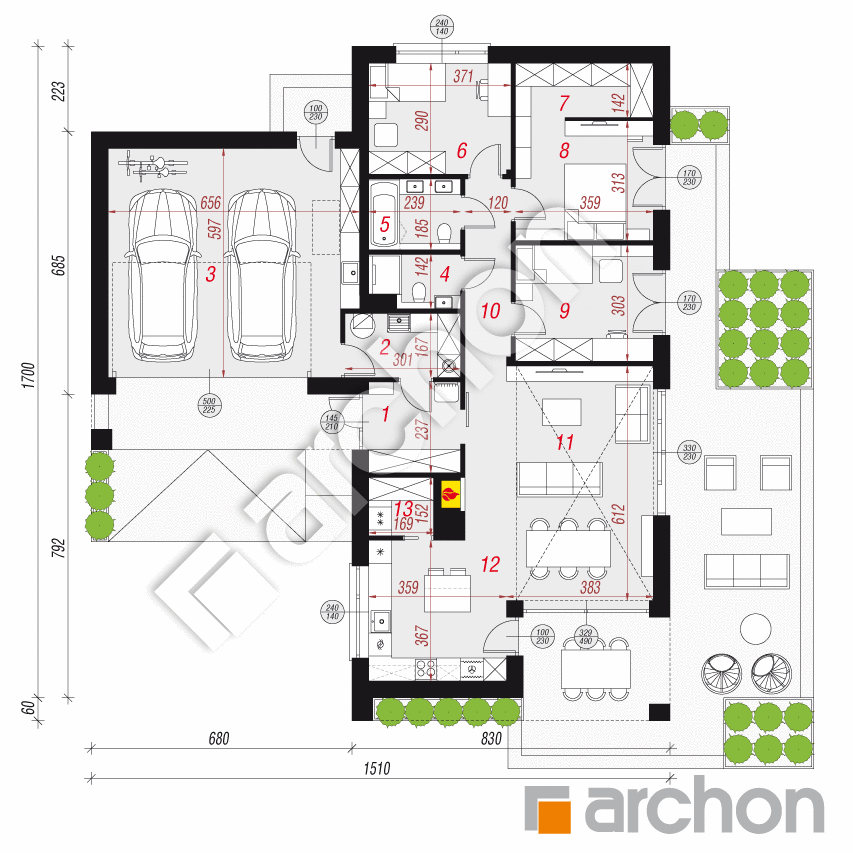 gotowy projekt Dom w kosaćcach 9 (G2N) rzut parteru