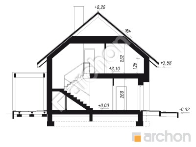 gotowy projekt Dom w lucernie 10 (T) przekroj budynku