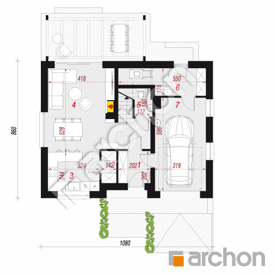 gotowy projekt Dom w lucernie 10 (T) rzut parteru