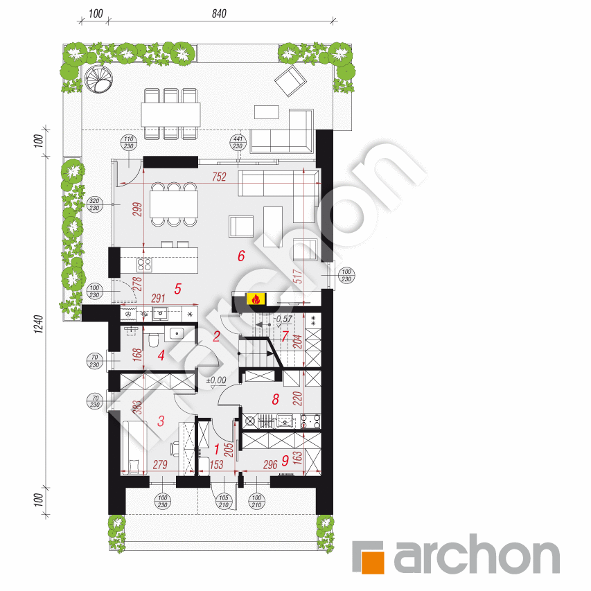 gotowy projekt Dom w szyszkowcach 11 (E) rzut parteru