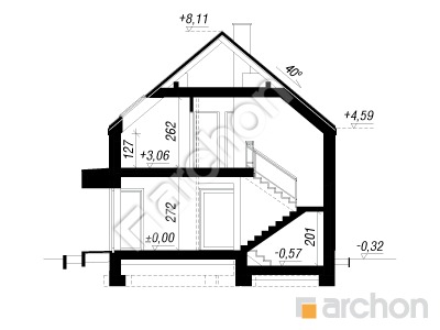 gotowy projekt Dom w szyszkowcach 11 (E) przekroj budynku