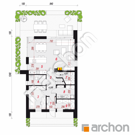 gotowy projekt Dom w szyszkowcach 11 (E) rzut parteru