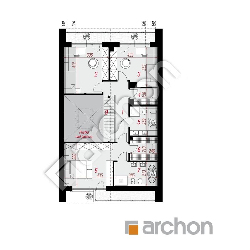 gotowy projekt Dom w jaskrzynach 2 (E) rzut poddasza