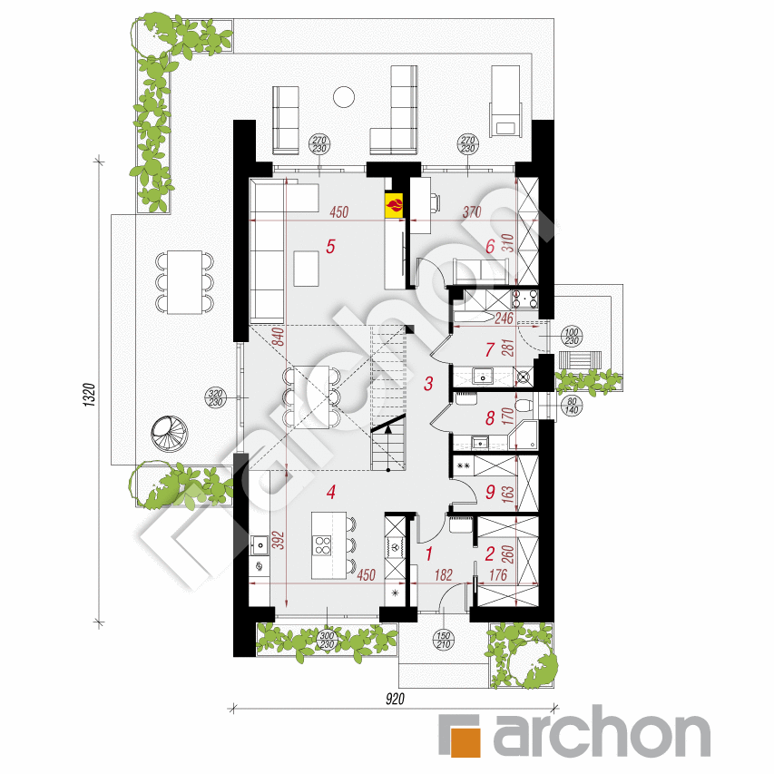 gotowy projekt Dom w jaskrzynach 2 (E) rzut parteru