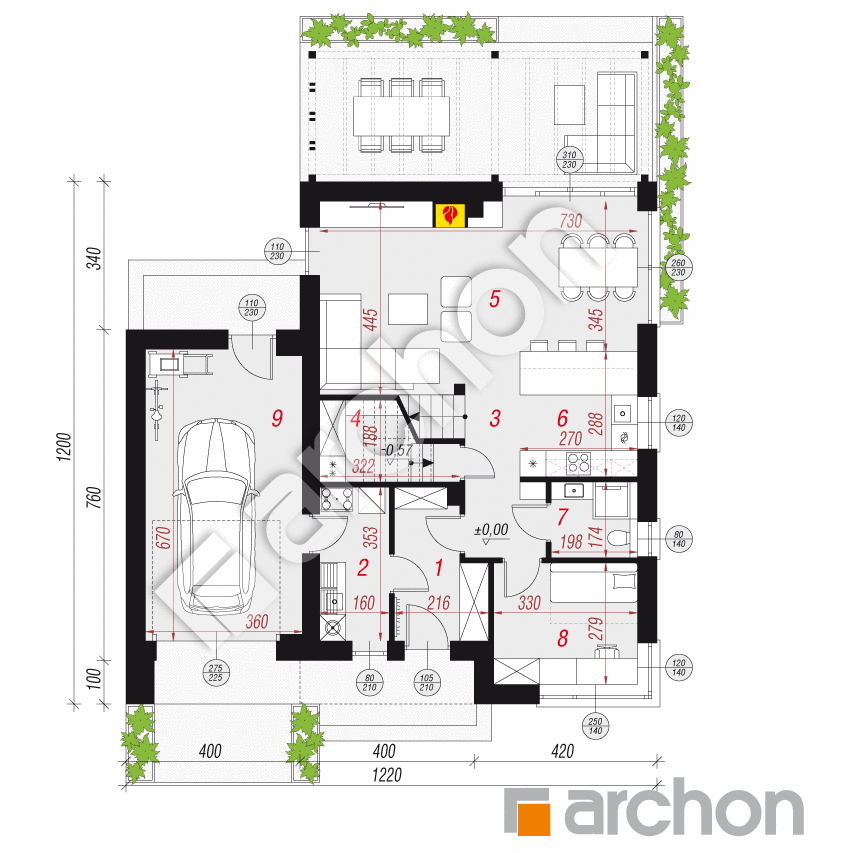 gotowy projekt Dom w strelicjach 3 (GE) rzut parteru