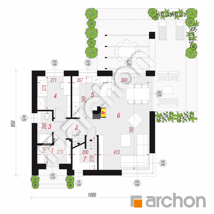 gotowy projekt Dom w porcelankach rzut parteru