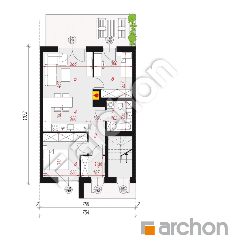 gotowy projekt Dom przy trakcie 2 (R2SA) rzut parteru