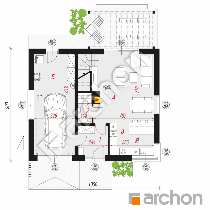 gotowy projekt Dom w borówkach 5 (E) OZE rzut parteru