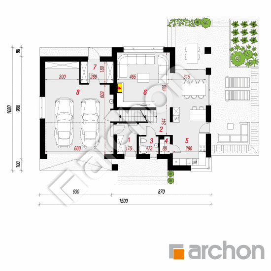 gotowy projekt Dom w orliczkach (G2P) rzut parteru