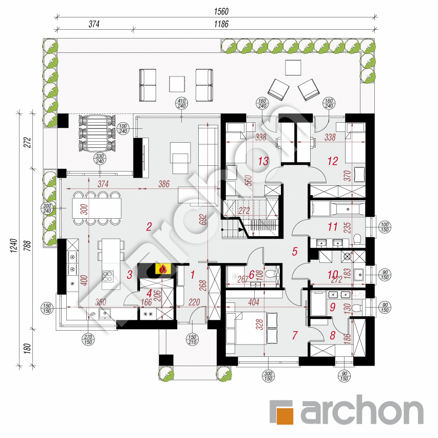 gotowy projekt Dom w przebiśniegach 30 rzut parteru
