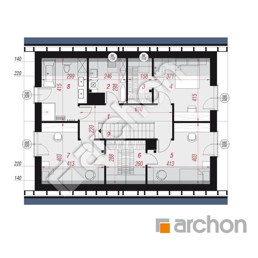 gotowy projekt Dom w aurorach 26 (G) rzut poddasza