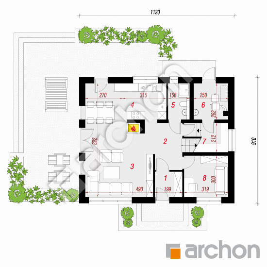 gotowy projekt Dom w rododendronach 16 (W) rzut parteru