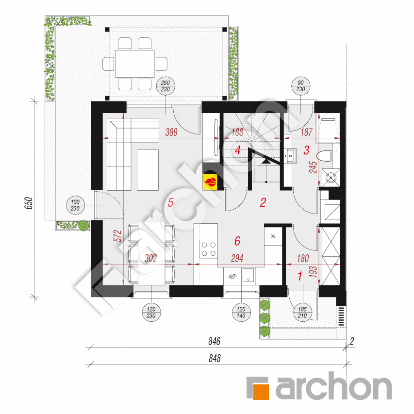 gotowy projekt Dom w everniach 4 (B) rzut parteru