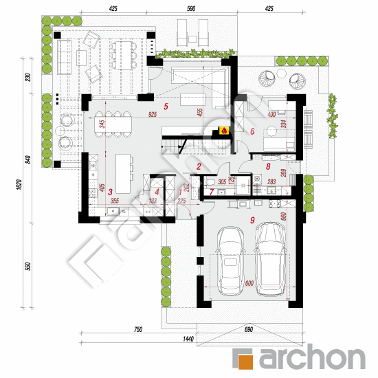 gotowy projekt Dom w felicjach 5 (G2E) rzut parteru