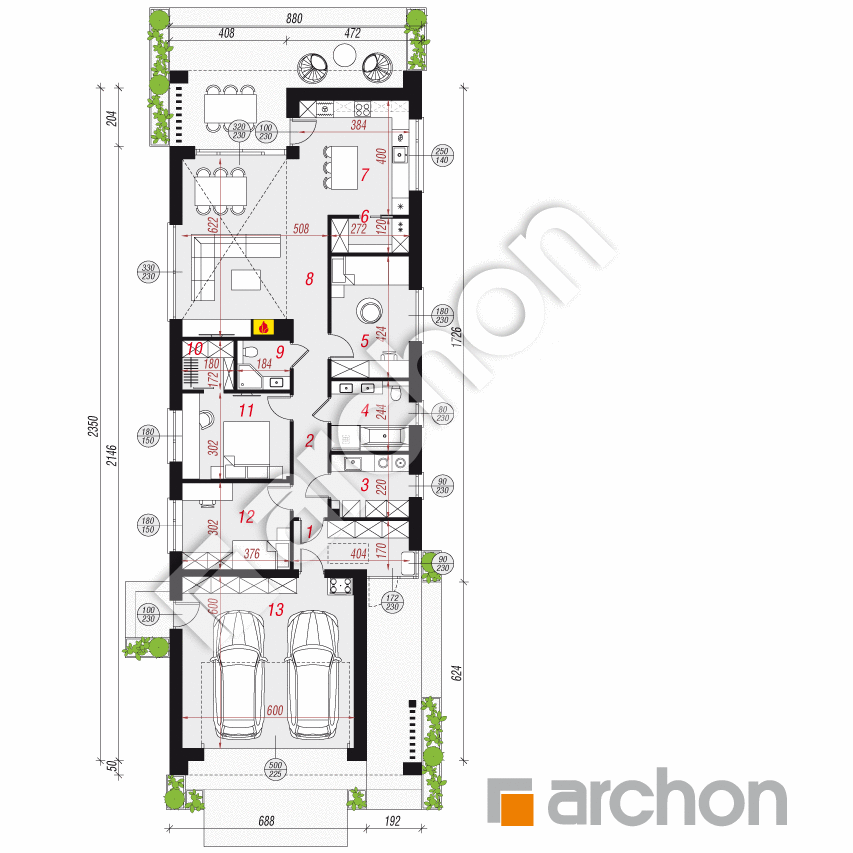 gotowy projekt Dom w akmeliach 2 (G2E) rzut parteru