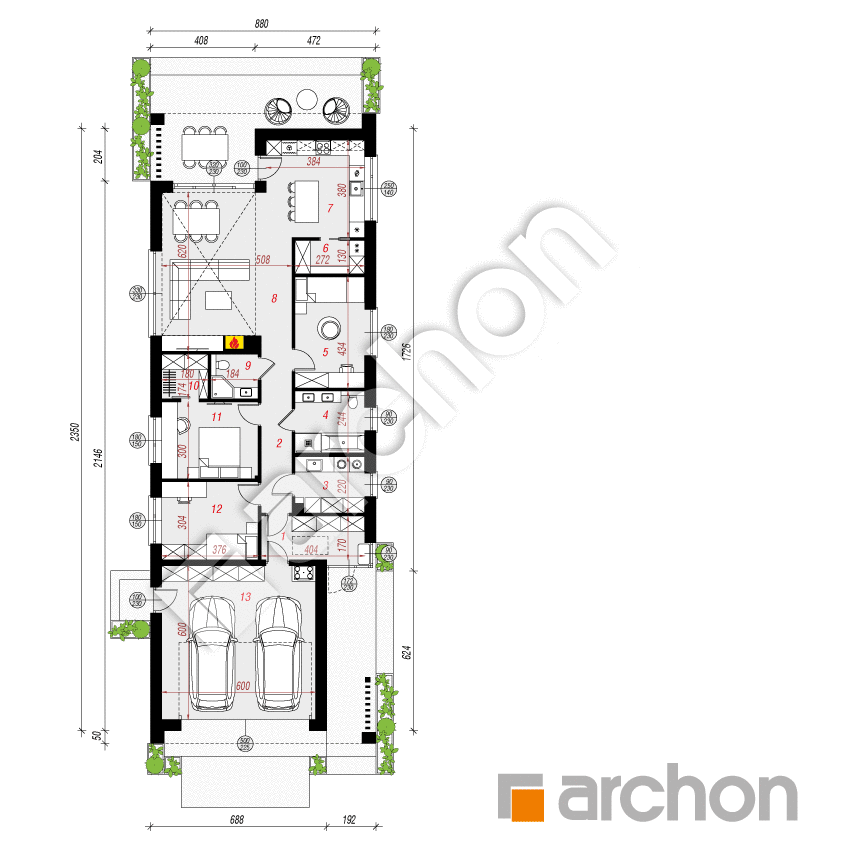 gotowy projekt Dom w akmeliach 2 (G2E) rzut parteru