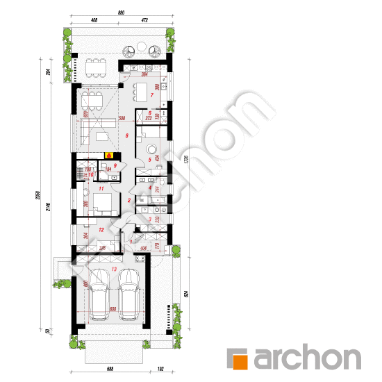 gotowy projekt Dom w akmeliach 2 (G2E) rzut parteru