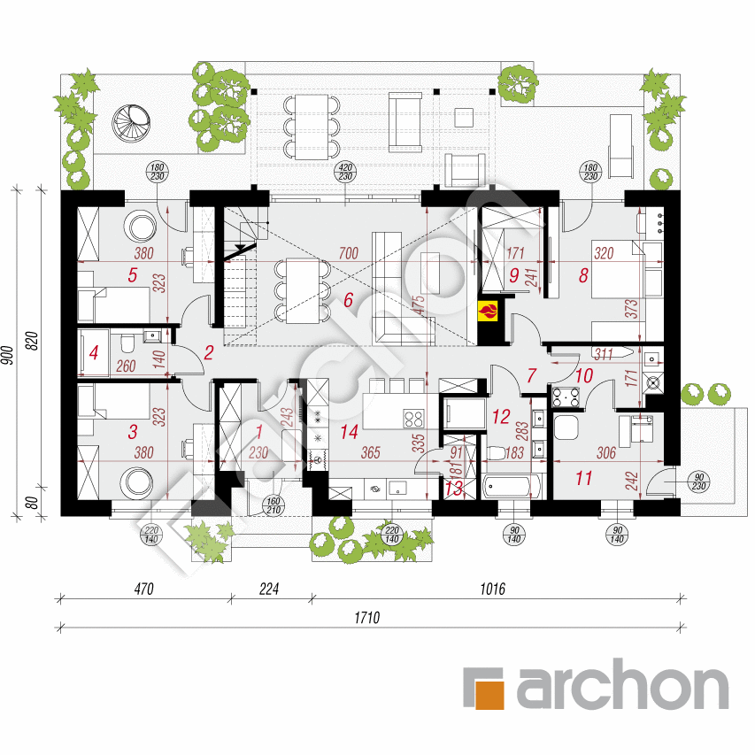 gotowy projekt Dom w kotewkach 6 (E) rzut parteru