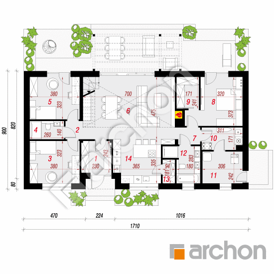 gotowy projekt Dom w kotewkach 6 (E) rzut parteru