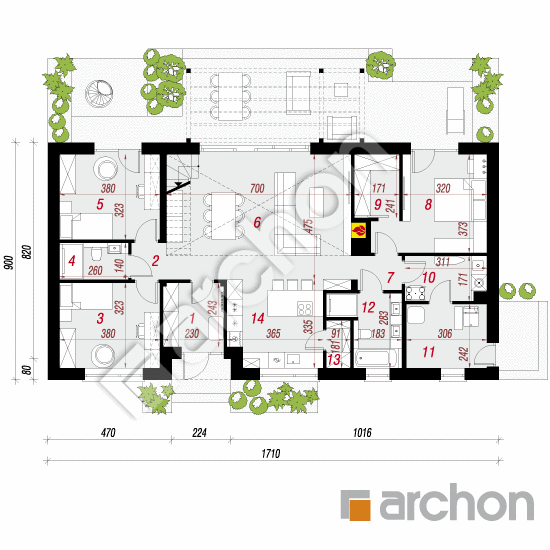 gotowy projekt Dom w kotewkach 6 (E) rzut parteru