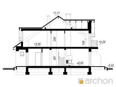 gotowy projekt Dom w klematisach 3 przekroj budynku