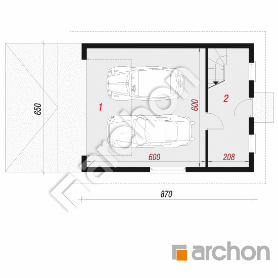 gotowy projekt Garaż 2-stanowiskowy G6a rzut parteru