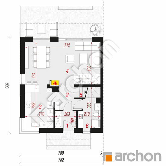gotowy projekt Dom na wzgórzu 3 (B) rzut parteru