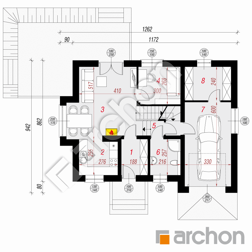 gotowy projekt Dom w rododendronach 15 (PN) rzut parteru