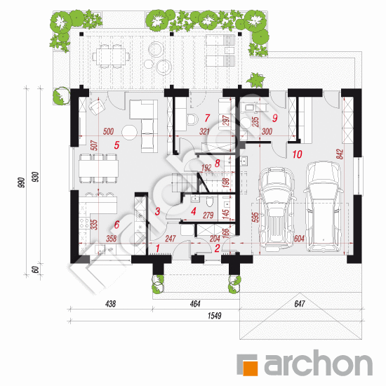 gotowy projekt Dom w balsamowcach 20 (G2) rzut parteru