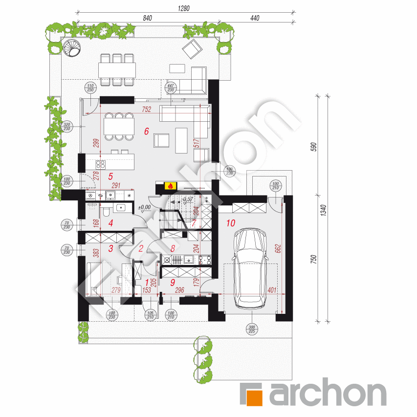 gotowy projekt Dom w szyszkowcach 11 (GE) rzut parteru